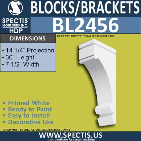 Manufacturer dimension card for Spectis BL 2456, 7 1/2″ wide, 30″ high, 14 1/4″ projection.