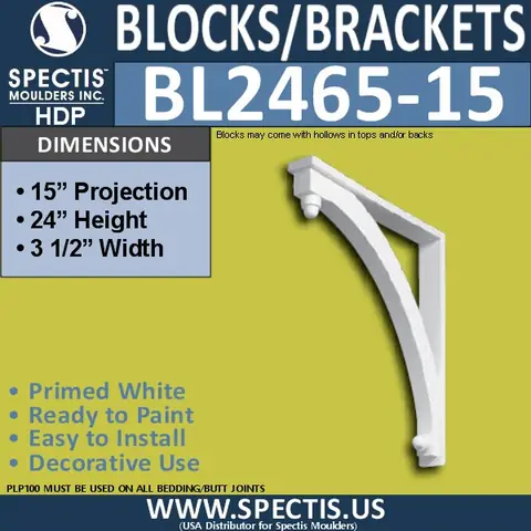 Manufacturer dimension card for Spectis BL 2465-15, 3 1/2″ wide, 24″ high, 15″ projection.