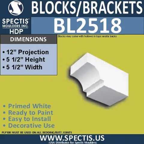 Manufacturer dimension card for Spectis BL 2518, 5 1/2″ wide, 5 1/2″ high, 12″ projection.