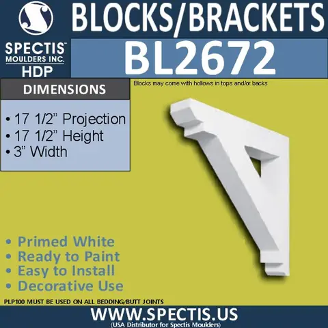 Manufacturer dimension card for Spectis BL 2672, 3″ wide, 17 1/2″ high, 17 1/2″ projection.