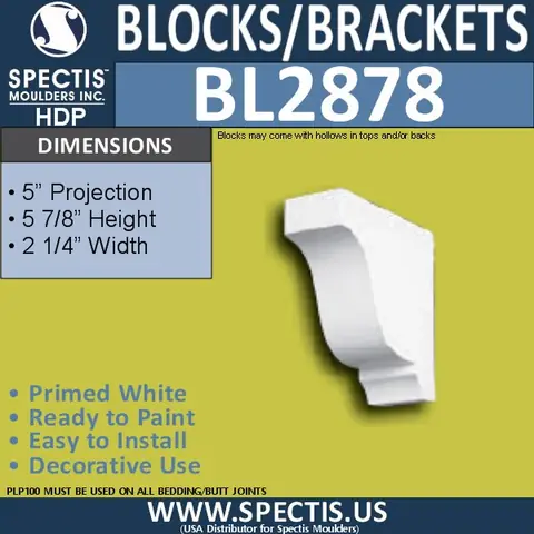Manufacturer dimension card for Spectis BL 2878, 2 1/4″ wide, 5 7/8″ high, 5″ projection.