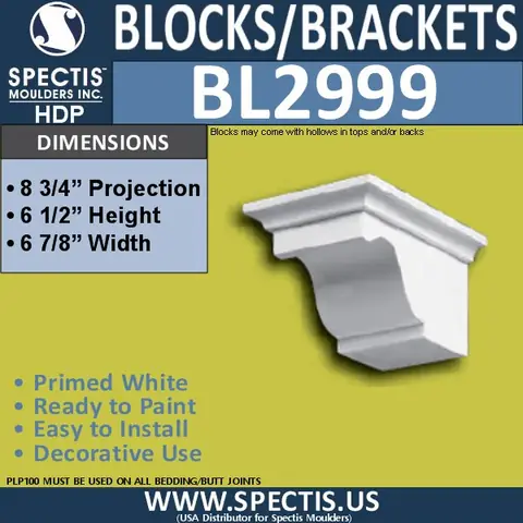 Manufacturer dimension card for Spectis BL 2999, 6 7/8″ wide, 6 1/2″ high, 8 3/4″ projection.